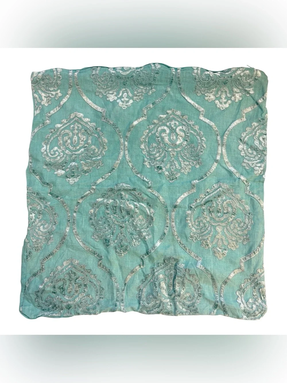 Z Galleries 100% Linen Square Pillowcase Burnt Velvet Applique Boho Maximalist